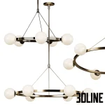 High-resolution 3D model of West Elm Hayes round chandelier with gold/brass finish and multiple opal glass globe bulbs