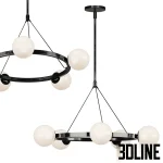 High-resolution 3D model of West Elm Hayes round chandelier with gold/brass finish and multiple opal glass globe bulbs