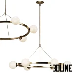High-resolution 3D model of West Elm Hayes round chandelier with gold/brass finish and multiple opal glass globe bulbs