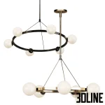 High-resolution 3D model of West Elm Hayes round chandelier with gold/brass finish and multiple opal glass globe bulbs