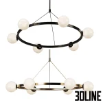 High-resolution 3D model of West Elm Hayes round chandelier with gold/brass finish and multiple opal glass globe bulbs