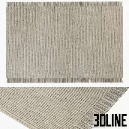 High-resolution 3D model of Mary Ivory handwoven wool rug with fringed edges and natural textured pattern