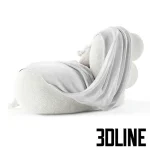 High-quality 3D model of Zelda Daybed by Essentialhome with white furry/boucle fabric upholstery and pom-pom throw blanket