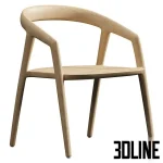 High-quality 3D model of the Maki Dining Chair, featuring a minimalist, light-toned wooden frame with smooth, curved armrests and a simple, ergonomic wooden seat.