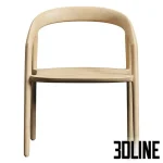 High-quality 3D model of the Maki Dining Chair, featuring a minimalist, light-toned wooden frame with smooth, curved armrests and a simple, ergonomic wooden seat.