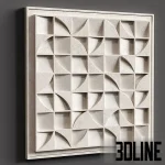 Detailed 3D model set of 3D relief wall panels, featuring a repeating geometric quarter-circle and square puzzle pattern in four different textured colors (white, brown, black, beige).