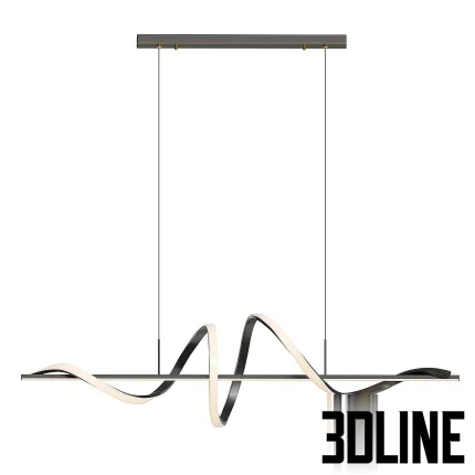 High-resolution 3D model of Womo linear pendant lamp with continuous spiral light bar in black and gold finishes