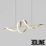 High-resolution 3D model of Womo linear pendant lamp with continuous spiral light bar in black and gold finishes