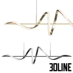 High-resolution 3D model of Womo linear pendant lamp with continuous spiral light bar in black and gold finishes