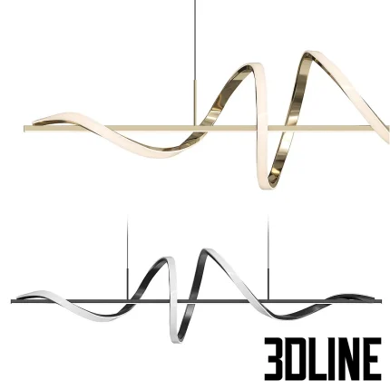 High-resolution 3D model of Womo linear pendant lamp with continuous spiral light bar in black and gold finishes