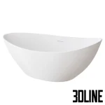 High-quality 3D model of the Abber AB9233 oval freestanding bathtub, featuring a sculptural, boat-shaped white acrylic body for a modern bathroom design.