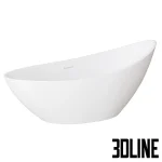 High-quality 3D model of the Abber AB9233 oval freestanding bathtub, featuring a sculptural, boat-shaped white acrylic body for a modern bathroom design.