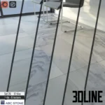 3D model set of ABC Stone marble tiles (Set 26) featuring a polished white surface with fluid grey veining, shown in a reflective floor layout.