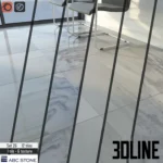3D model set of ABC Stone marble tiles (Set 26) featuring a polished white surface with fluid grey veining, shown in a reflective floor layout.