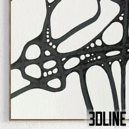 3D model set of two framed art prints featuring bold black abstract lines and organic shapes on a textured white background, available with multiple frame finishes.