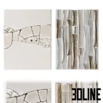3D model of a handcrafted ceramic wall panel featuring abstract organic shapes with high-relief texture, crackle glaze details, and a mix of smooth and rough surfaces.