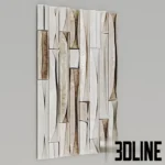 3D model of a handcrafted ceramic wall panel featuring abstract organic shapes with high-relief texture, crackle glaze details, and a mix of smooth and rough surfaces.
