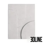 3D model set of four square gypsum wall panels featuring abstract geometric relief patterns with curves, circles, and lines in a matte white plaster finish.