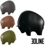 3D model set of abstract bull or bison figurines with smooth, rounded forms, shown in four matte colors: black, grey, terracotta, and olive green.