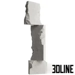 Set of three 3D modeled abstract sculptures composed of large, rough-cut white stone blocks stacked vertically in gravity-defying, minimalist formations.