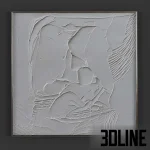 Detailed 3D model of an abstract painting (Art 819) in monochrome black and white, featuring heavily textured plaster-like strokes in two contrasting halves.