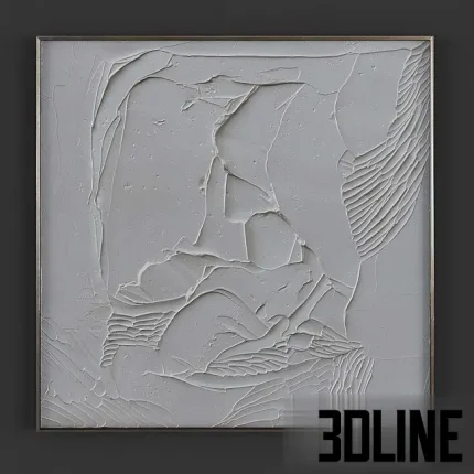 Detailed 3D model of an abstract painting (Art 819) in monochrome black and white, featuring heavily textured plaster-like strokes in two contrasting halves.