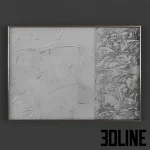 Detailed 3D model of an abstract painting (Art 819) in monochrome black and white, featuring heavily textured plaster-like strokes in two contrasting halves.