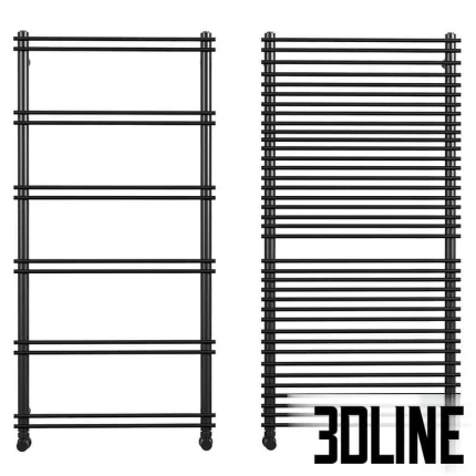 High-resolution 3D model of the black vertical ANTRAX V8 heated towel radiator shown in two minimalist bar configurations.