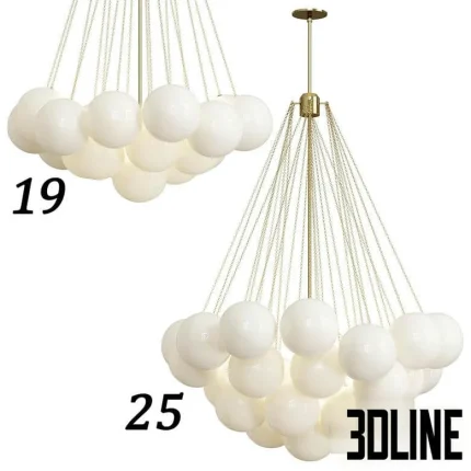 High-resolution 3D model of Apparatus Cloud Chandelier with tiered cluster of white opal globes and gold/brass metal frame