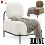High-resolution 3D model of the Armchair Hawaii by Inmyroom, featuring large cream-colored cushions on a black metal frame, draped with a patterned throw.