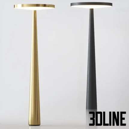 3D model of the iconic Artemide Dalù table lamp designed by Vico Magistretti, featuring a curved, molded thermoplastic body in transparent orange.