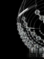 3D model of the Aureliano Toso Allyson pendant light, featuring a spherical wire cage design in chrome with cascading strands of crystal beads draped inside.