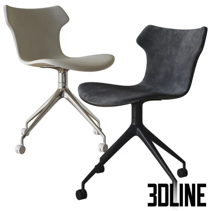 Detailed 3D model of the B&B Italia Papilio Shell office chair, a designer swivel chair with a distinctive backrest, shown on chrome and black bases.