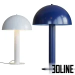3D model of the Bates Table Lamp, featuring a classic mushroom silhouette with a large hemispherical brass dome shade and a thick cylindrical column base.