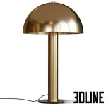 3D model of the Bates Table Lamp, featuring a classic mushroom silhouette with a large hemispherical brass dome shade and a thick cylindrical column base.