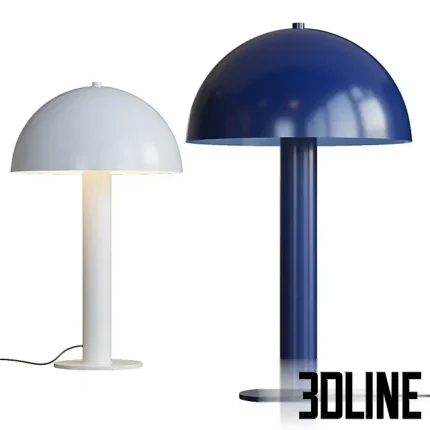 3D model of the Bates Table Lamp, featuring a classic mushroom silhouette with a large hemispherical brass dome shade and a thick cylindrical column base.
