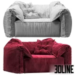 3D model of the Baxter Casablanca sofa designed by Paola Navone, upholstered in rich red velvet with a distinctive soft, unstructured shape and loose ear-like cushions.