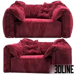 3D model of the Baxter Casablanca sofa designed by Paola Navone, upholstered in rich red velvet with a distinctive soft, unstructured shape and loose ear-like cushions.