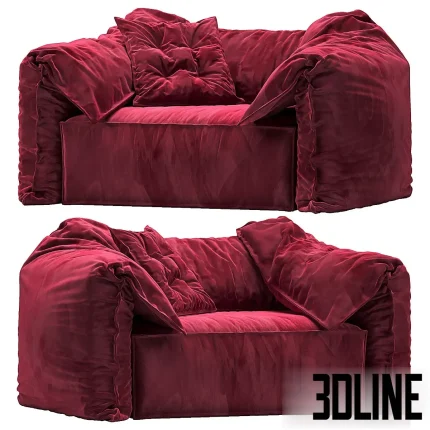 3D model of the Baxter Casablanca sofa designed by Paola Navone, upholstered in rich red velvet with a distinctive soft, unstructured shape and loose ear-like cushions.