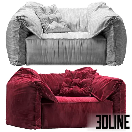 3D model of the Baxter Casablanca sofa designed by Paola Navone, upholstered in rich red velvet with a distinctive soft, unstructured shape and loose ear-like cushions.