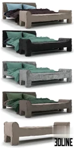High-quality 3D model set of Baxter Summer upholstered bed and matching bench with loose fabric cover and cushions