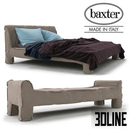 High-quality 3D model set of Baxter Summer upholstered bed and matching bench with loose fabric cover and cushions