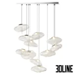 3D model of the Bocci 73 series pendant light cluster, featuring irregular, cloud-like glass shades with a fabric-like texture suspended on thin cables.
