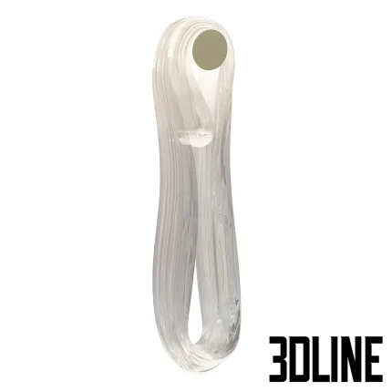 Detailed 3D model of the BOCCI 87 s sp wall light, featuring a long, abstract, fluid form of clear blown glass that loops, with a single mounting disc.