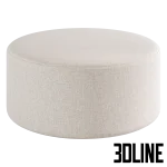 3D model set of Zyl poufs by Bolia, featuring cylindrical ottomans in various sizes with distinct textures, including smooth beige fabric and ribbed corduroy finishes.