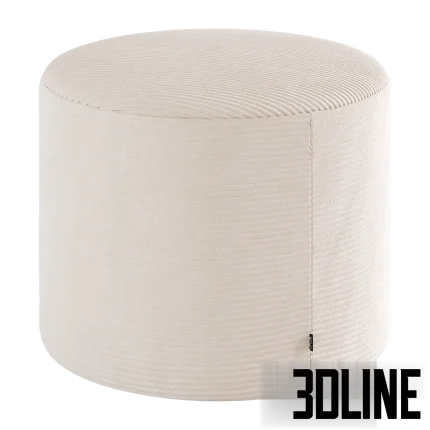 3D model set of Zyl poufs by Bolia, featuring cylindrical ottomans in various sizes with distinct textures, including smooth beige fabric and ribbed corduroy finishes.