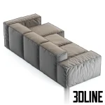 High-detail 3D model of the Bonaldo Peanut B modular sofa, featuring a low, contemporary design with deep, block-like cushions and grey fabric upholstery.