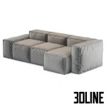 High-detail 3D model of the Bonaldo Peanut B modular sofa, featuring a low, contemporary design with deep, block-like cushions and grey fabric upholstery.