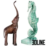 3D model set of decorative shelf items for a boys' room, featuring silver vintage race cars, a "Hey Handsome" speech bubble sign, animal bookends, and stacked books.
