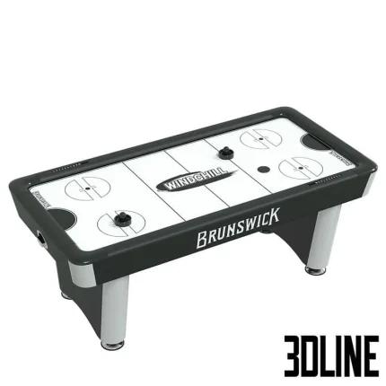 High-resolution 3D model of Brunswick Wind Chill air hockey table with black and white graphics and detailed legs